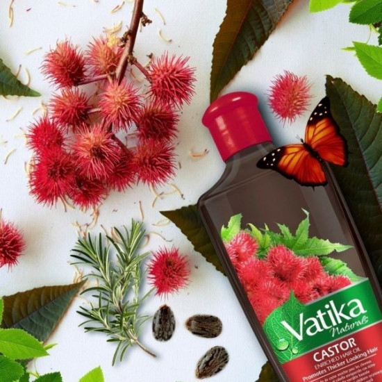 Vatika Castor Enriched Hair Oil For Thicker Hair.