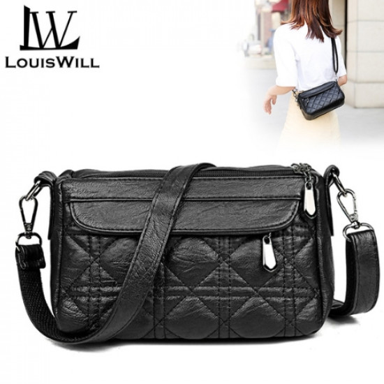 LouisWill Large Leather Embossed Shoulder Handbag